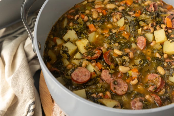 swamp soup in a bowl and in a dutch oven