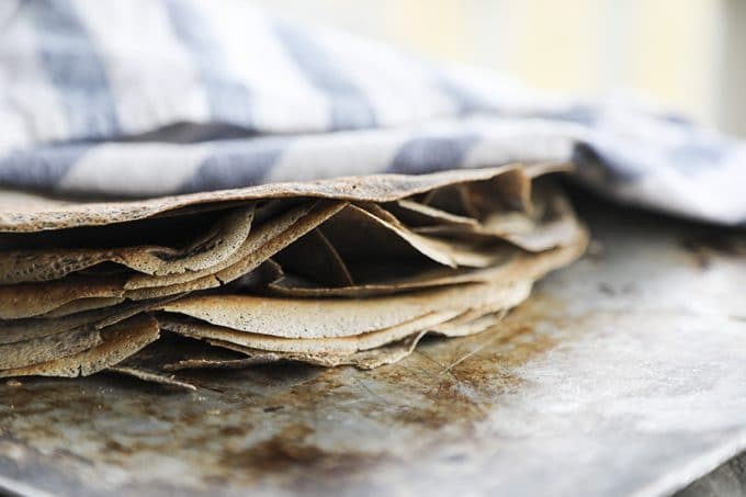 Pure Buckwheat Crepes are a classic staple of French cuisine: crispy edged, simple to make, and wonderful most especially wrapped around savoury ingredients, but great around sweet ones, too.