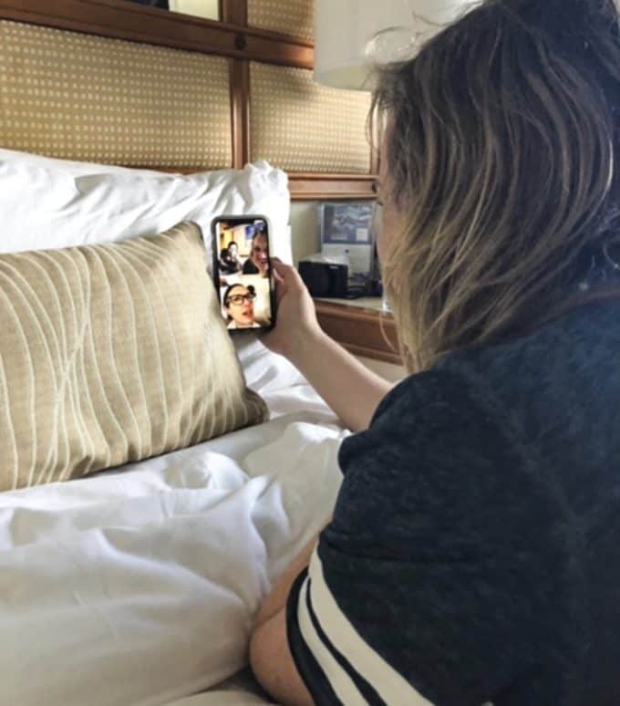 Caribbean Princess Stateroom using MedallionNet to video chat with a friend