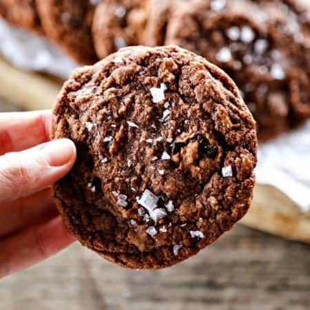 Way too easy to taste this good, Easy Double Chocolate Nutella Cookies with a dusting of sea salt from and a review of Sweet & Simple by Christina Lane.