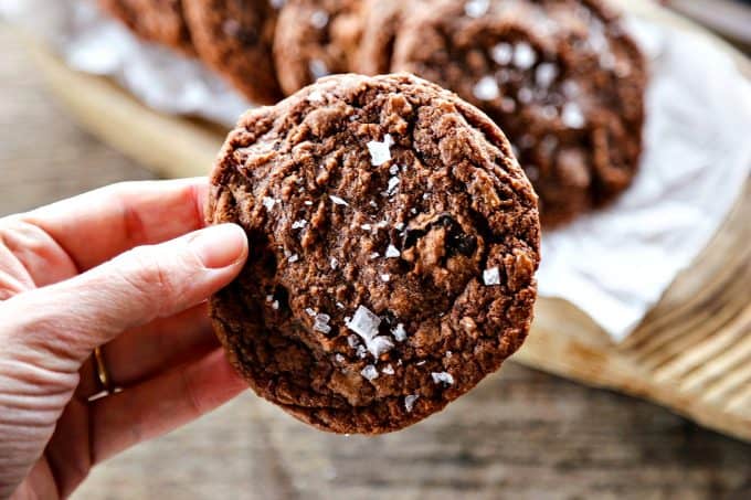 Way too easy to taste this good, Easy Double Chocolate Nutella Cookies with a dusting of sea salt from and a review of Sweet & Simple by Christina Lane.