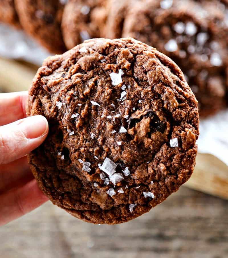 Way too easy to taste this good, Easy Double Chocolate Nutella Cookies with a dusting of sea salt from and a review of Sweet & Simple by Christina Lane.