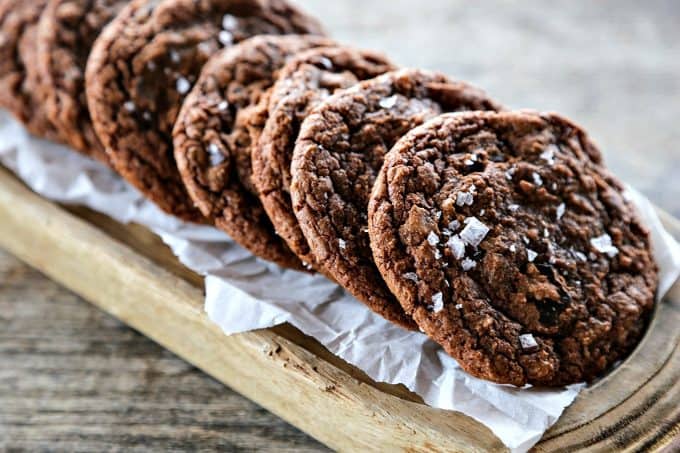 Way too easy to taste this good, Easy Double Chocolate Nutella Cookies with a dusting of sea salt from and a review of Sweet & Simple by Christina Lane.