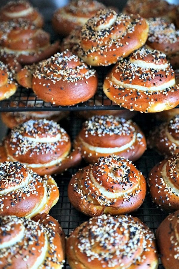 Soft pretzel rolls, cooling rack