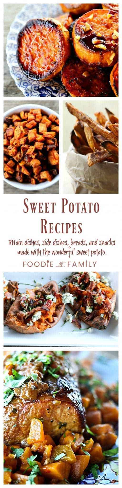 Sweet Potato Recipes for every occasion from Foodie with Family. Melting Sweet Potatoes, Smashed Sweet Potatoes with Bacon and Bleu Cheese, Crispy Baked Sweet Potato Fries, and more!