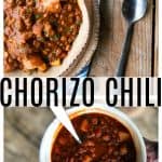 Chorizo Chili is hearty, spicy, slow-simmered chorizo in smoky tomato sauce with tender potatoes, carrots, and lentils. This is serious comfort food!