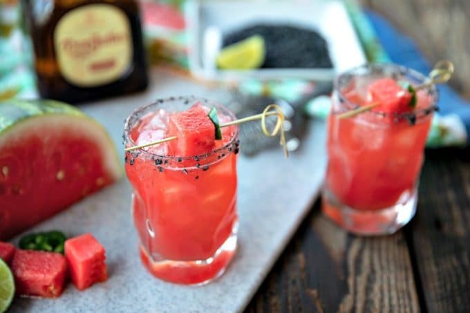 Pretty pink Watermelon Margaritas are refreshing, thirst quenching, lightly sweet and spicy cocktails for any time you need to cool down and chill out. Made vibrant with just 5 super fresh, all-natural ingredients, these are the ultimate way to relax!