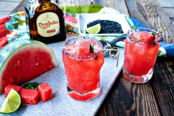 Pretty pink Watermelon Margaritas are refreshing, thirst quenching, lightly sweet and spicy cocktails for any time you need to cool down and chill out. Made vibrant with just 5 super fresh, all-natural ingredients, these are the ultimate way to relax!