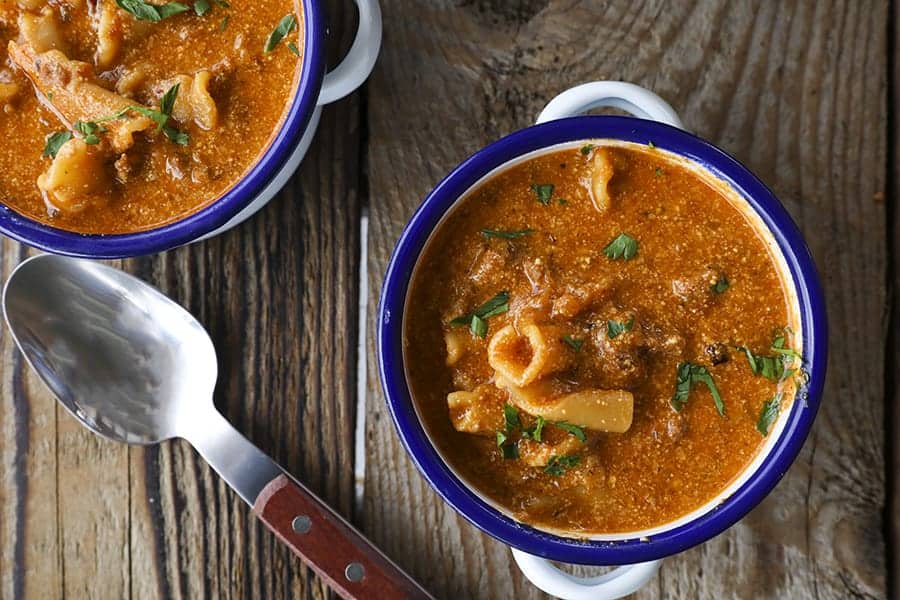 image of Wegmans Copycat Lasagna Soup recipe by Foodie with Family