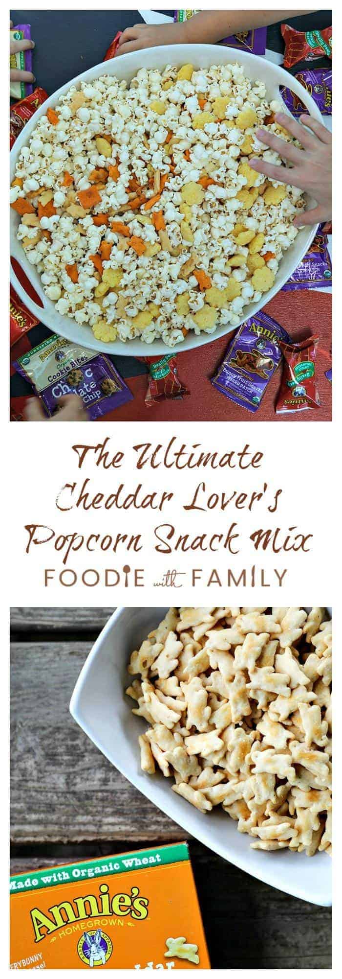 The Ultimate Cheddar Lover's Popcorn Snack Mix is full of cheddar popcorn, two kinds of cheddar crackers, cheddar puffs, and boxed cheddar snack mix. This is sure to banish those after-school snack attacks with style!