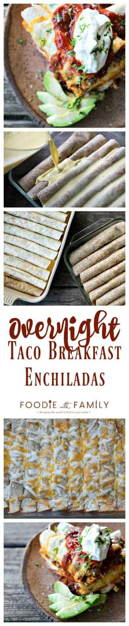 Overnight Taco Breakfast Enchiladas are the happy marriage of breakfast egg bakes, taco flavours, and enchiladas all together in one convenient, delicious package that is assembled the night before it bakes, leaving you to dream of satisfying, hearty breakfasts with no more work than sliding a pan in the oven!