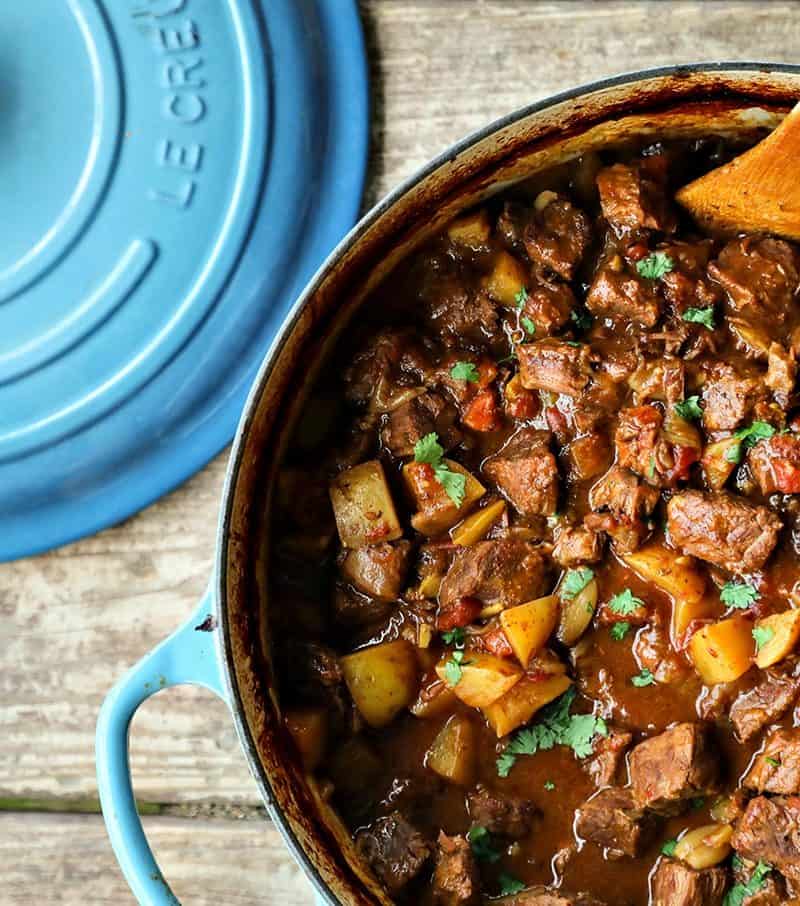 Curried Beef Oven Stew is filled with tender beef cubes, potatoes, carrots, & onions slow-cooked in a flavourful gravy made with soul-warming curry spices.