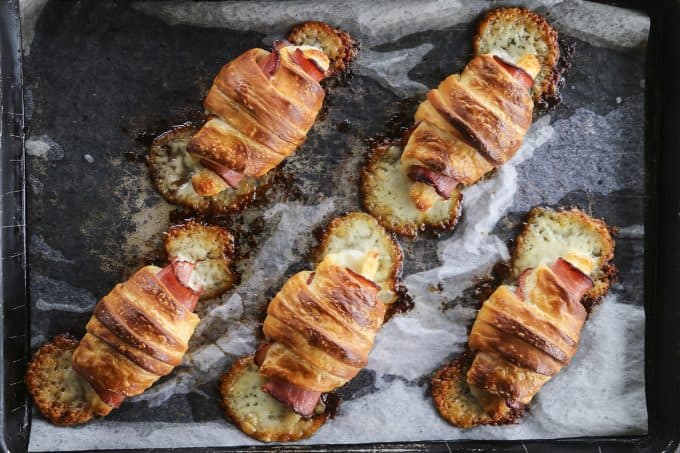 Ham and Cheese Croissants: homemade butter pastry is wrapped around tender ham and Swiss cheese and baked to brown, flaky perfection.