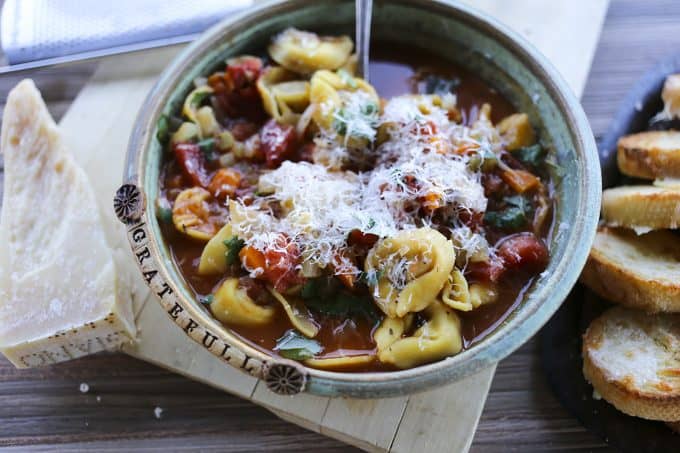 Tortellini Vegetable Soup is an easy and soul soothing weeknight potage brimming with pasta and vegetables. 