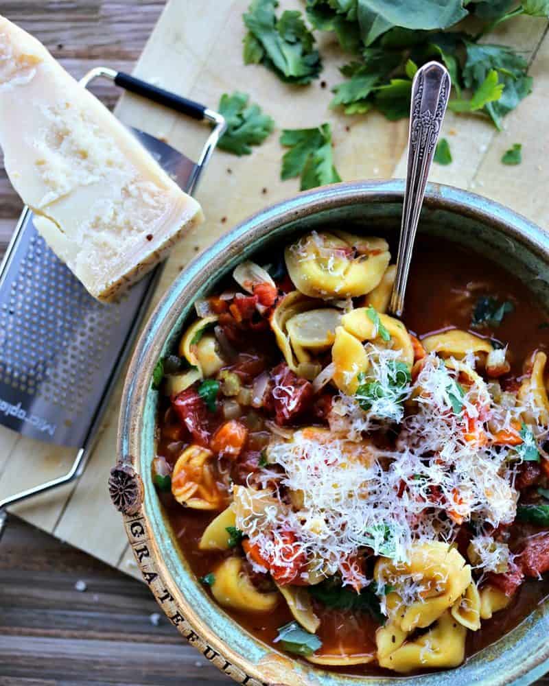 Tortellini Vegetable Soup is an easy and soul soothing weeknight potage brimming with pasta and vegetables.